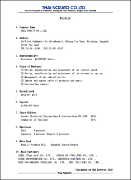 THAI NOZATO CO.,LTD.　COMPANY INFORMATION
