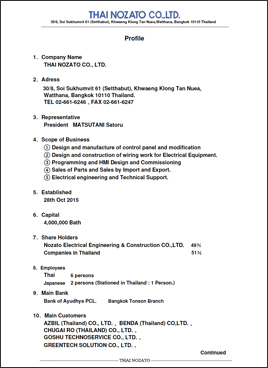 THAI NOZATO CO.,LTD.　COMPANY INFORMATION